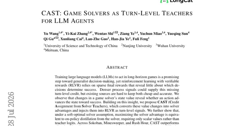 CAST turns game solvers into turn-level critics for LLM agents
