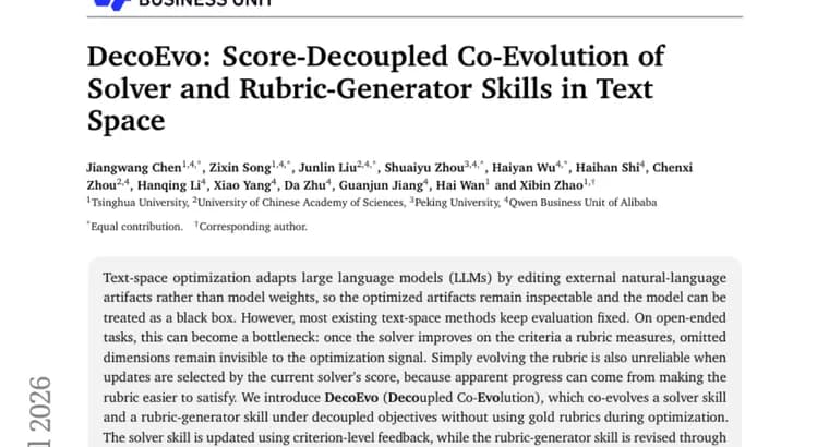 DecoEvo co-evolves an LLM's solver and its grading rubric together