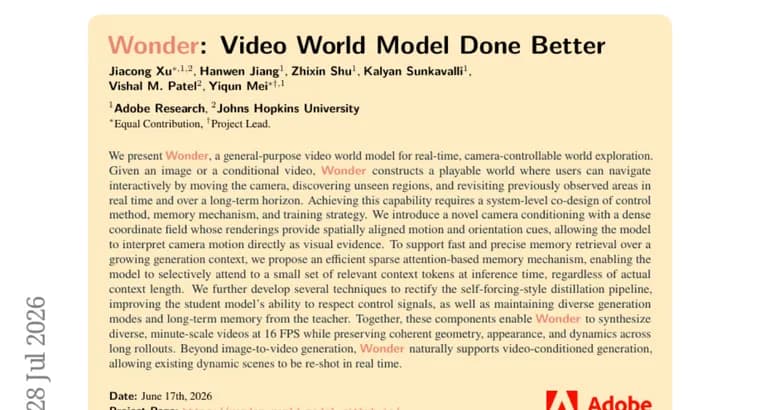 Wonder video model turns one image into an explorable, camera-driven world