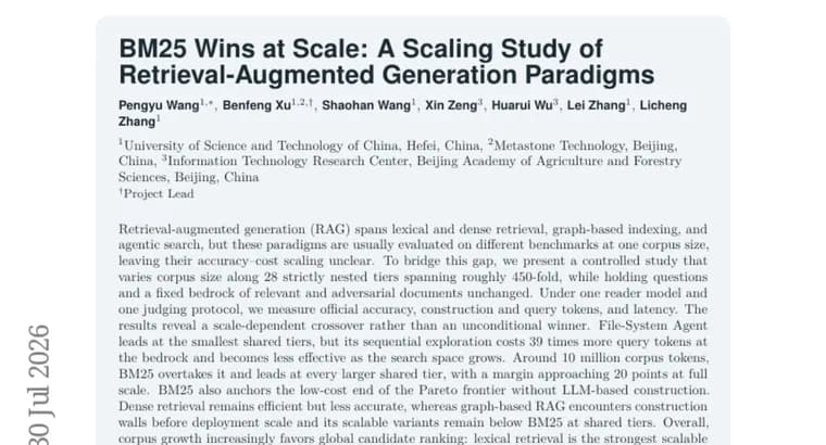 BM25 beats neural RAG methods once corpora scale up, study finds