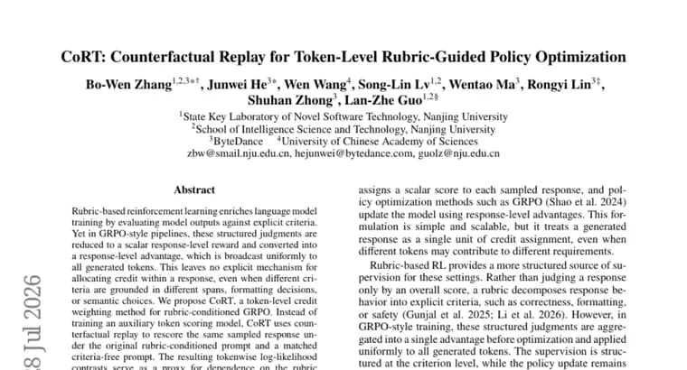 CoRT redistributes GRPO reward token by token instead of spreading it evenly