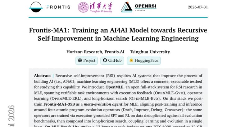 Frontis-MA1 lifts MLE-Bench medal average from 39% to 71% via self-evolving AI4AI loop