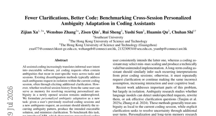 CAPA benchmark tests whether coding AI remembers a user's ambiguity