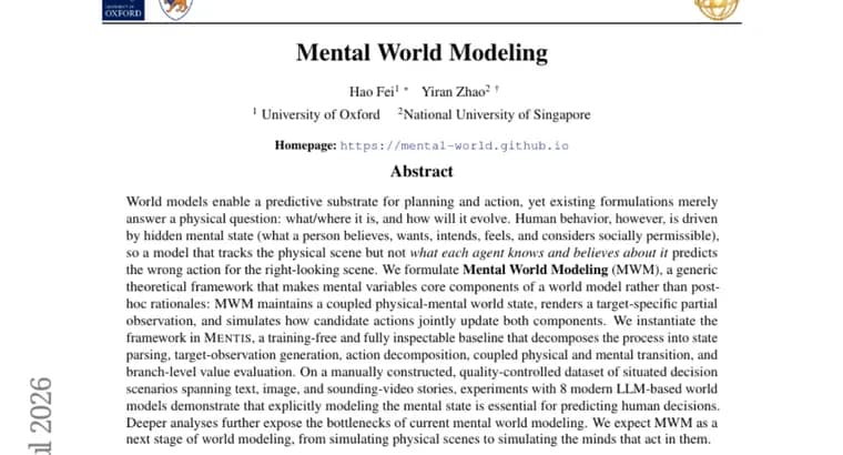 Mental World Modeling framework adds beliefs and intent to AI world models