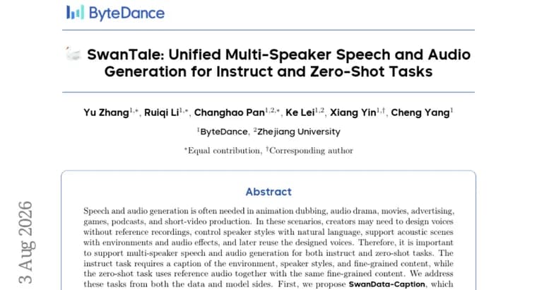 SwanTale generates multi-speaker speech from captions or reference voices