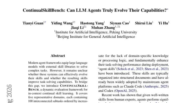 ContinualSkillBench finds context adaptation rivals explicit skill libraries