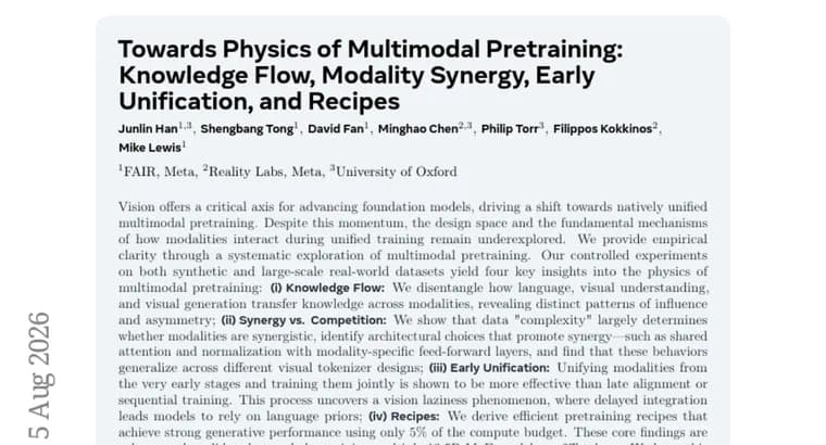 Study finds multimodal pretraining recipe hits strong results on 5% of compute