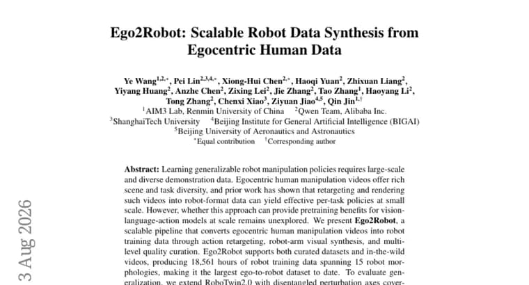 Ego2Robot converts human video into 18,561 hours of robot data