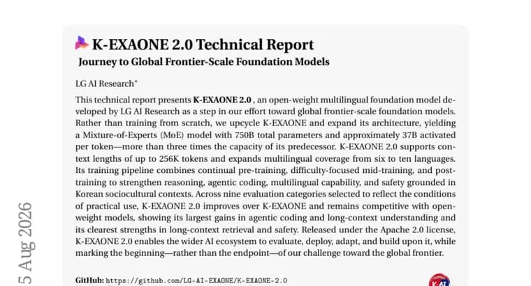 LG releases K-EXAONE 2.0, a 750B-parameter open-weight MoE model