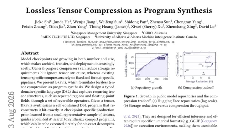 Brevis compresses model checkpoints by treating compression as program synthesis