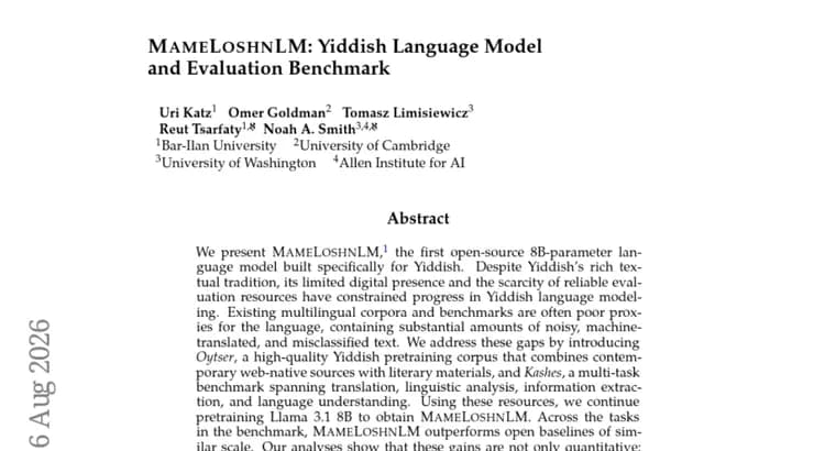 MameLoshnLM debuts as first open-source Yiddish language model