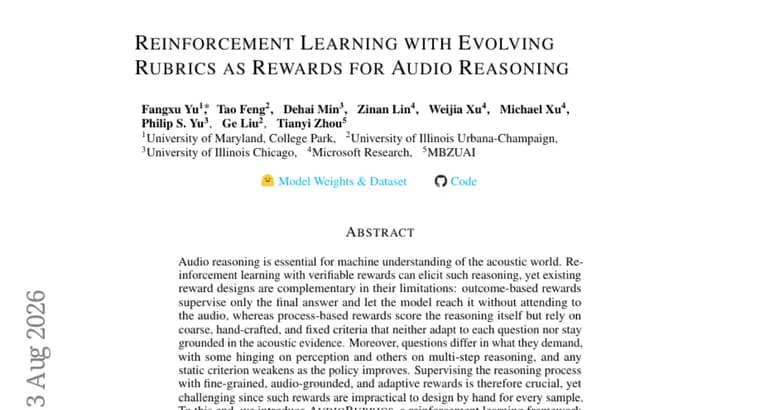 AudioRubrics trains audio reasoning with self-evolving rubric rewards
