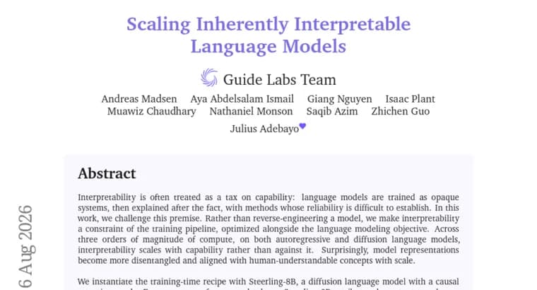 Steerling-8B shows interpretability scales with capability