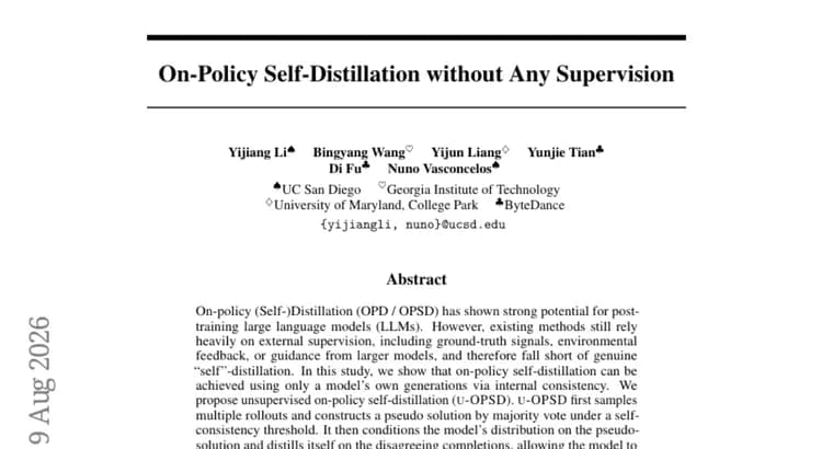 U-OPSD trains LLMs via self-distillation without any supervision