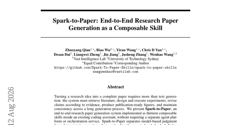 Spark-to-Paper generates full research papers as composable skills