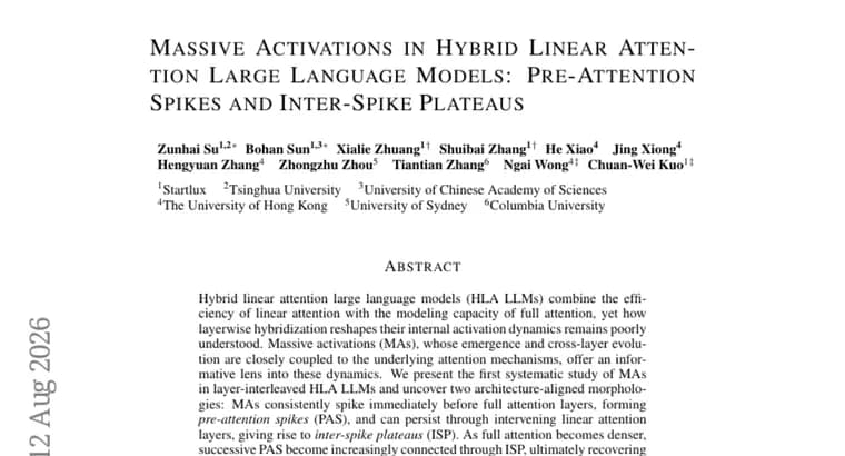Study maps pre-attention spikes and plateaus in hybrid linear attention LLMs