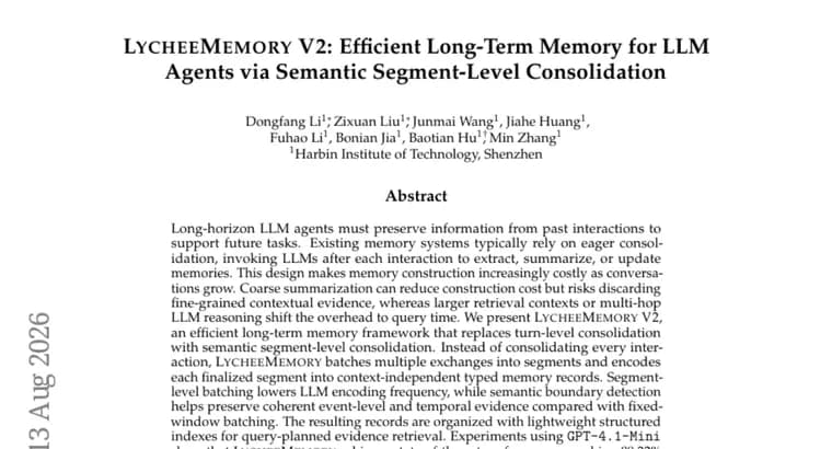 LycheeMemory V2 cuts memory-construction tokens by up to 86%