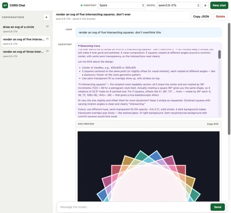 Simon Willison builds CORS Chat, a web UI for LLM endpoints