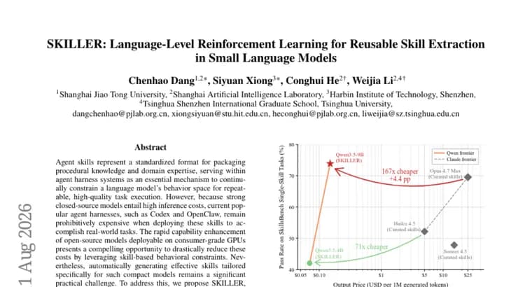 SKILLER generates reusable skills for small language models via natural-language RL