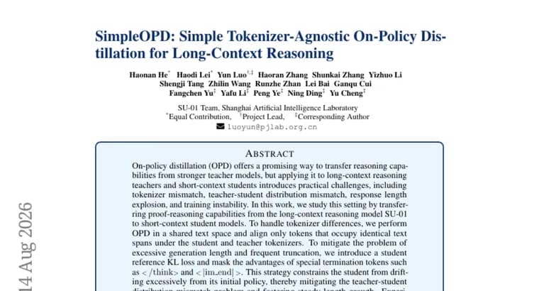 SimpleOPD distills long-context reasoning into short-context models