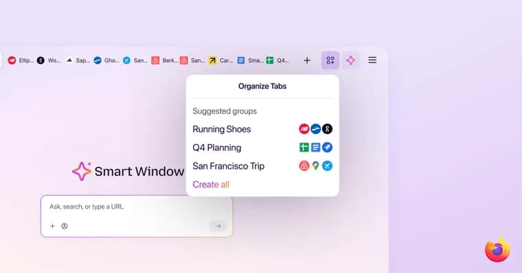 Firefox's Smart Window adds live web search and model choice