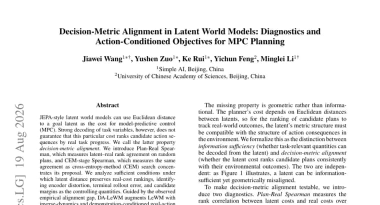 DA-LeWM fixes decision-metric misalignment in latent world models