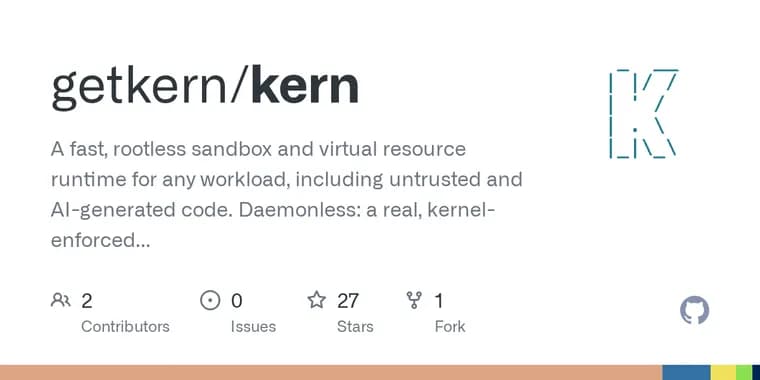 Kern runs containers from a 1.52 MB binary with no daemon