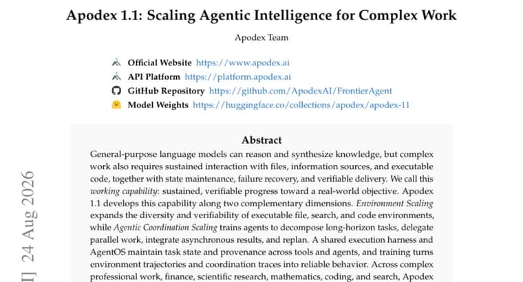 Apodex 1.1 claims leading agentic performance from a smaller model