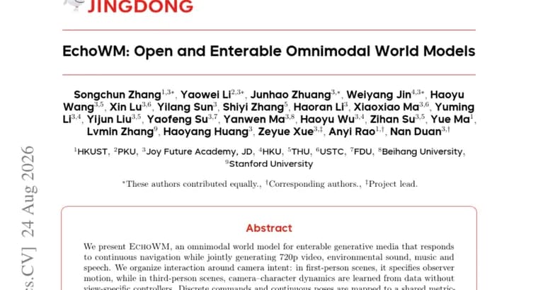 EchoWM generates navigable worlds with synced video, sound and speech