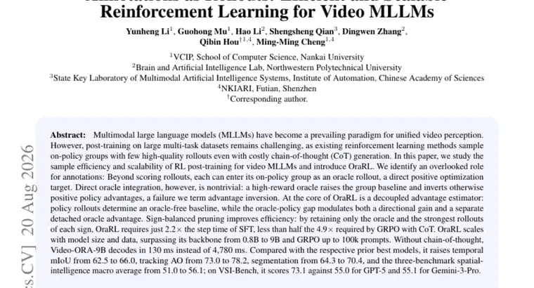 OraRL trains video AI faster and beats GPT-5 on spatial reasoning
