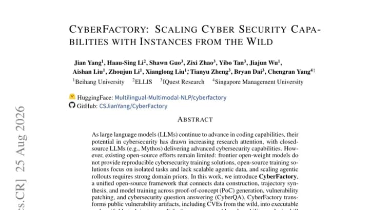 CyberFactory turns CVEs into training data, lifts Qwen 3.5 by 22.8 points