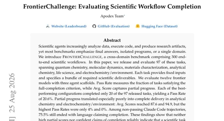 FrontierChallenge finds AI agents complete only 20.6% of science tasks