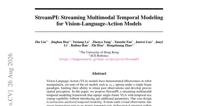 StreamPI beats pi0.5 by giving robot models temporal memory