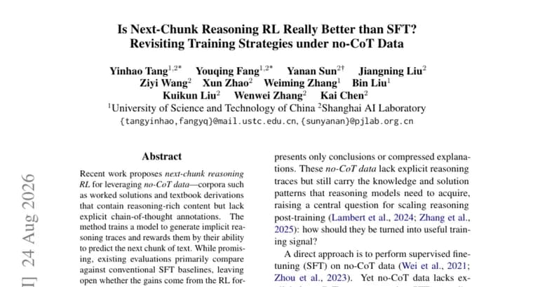 Mixed SFT beats next-chunk reasoning RL with over 60x less compute
