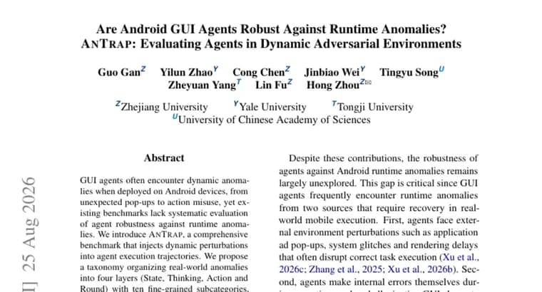 AnTrap benchmark finds GUI agents fail under runtime anomalies