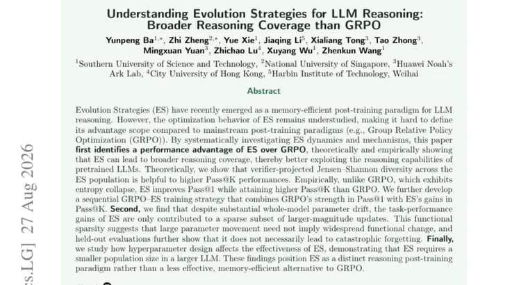 Evolution strategies beat GRPO on reasoning coverage, study finds