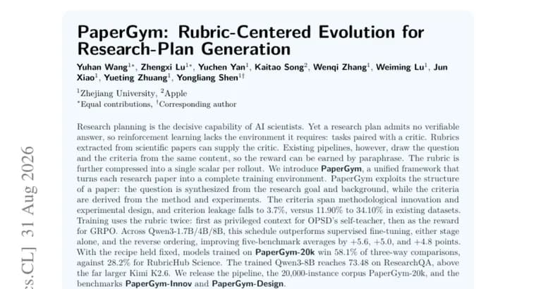 PaperGym trains Qwen3 models to plan research using paper rubrics