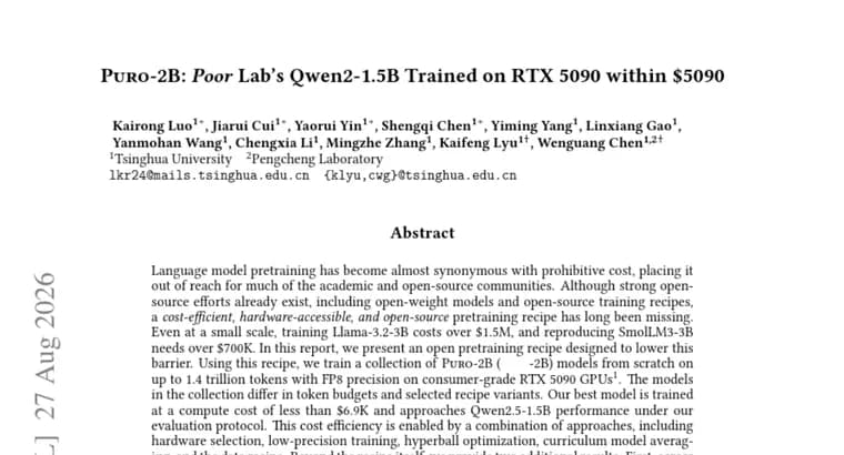 Puro-2B recipe trains a 2B model for under $6.9K on RTX 5090s