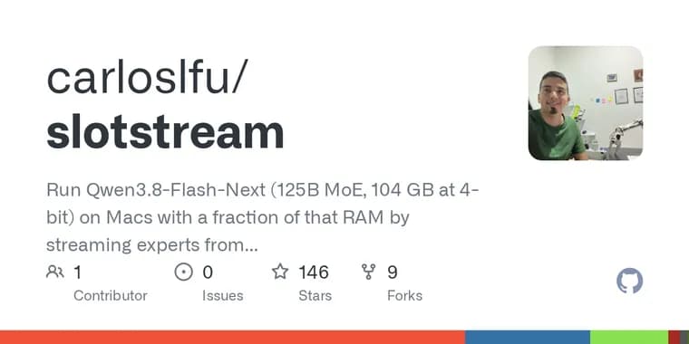 Slotstream runs 104GB Qwen3.8-Flash-Next model on 48GB Macs