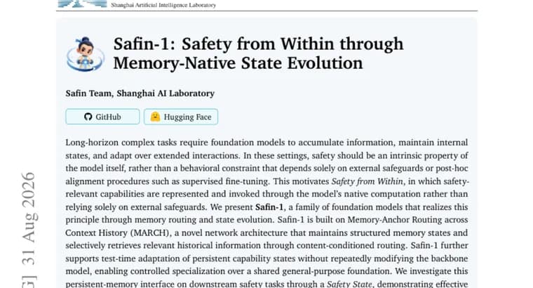 Safin-1 builds AI safety into the model's own memory routing