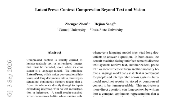 LatentPress compresses context into memory tokens, matches raw-context accuracy