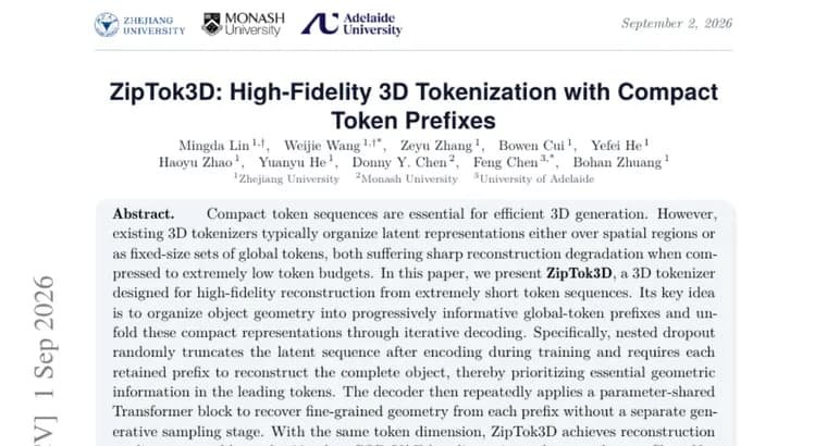 ZipTok3D reconstructs a 3D shape using as few as one token