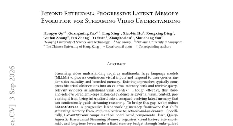 LatentStream moves streaming video memory from retrieval to internalization