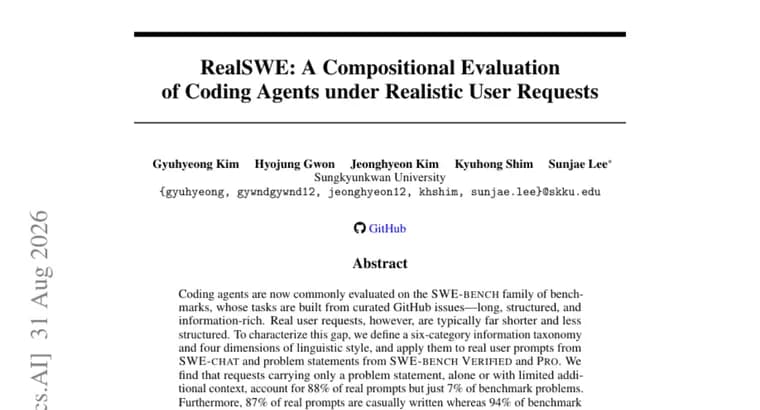 RealSWE finds realistic prompts cut coding agent scores by 6.4pp