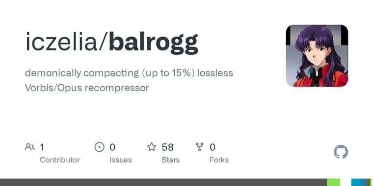 Balrogg losslessly recompresses Ogg Vorbis and Opus audio files
