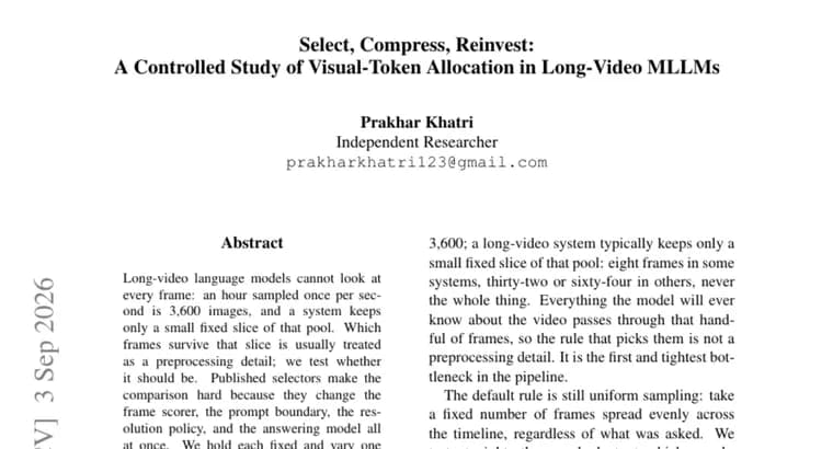 Frame selection, not compression, is the real bottleneck in long-video AI