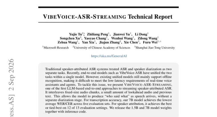 VibeVoice-ASR-Streaming adds real-time speaker tagging to speech recognition