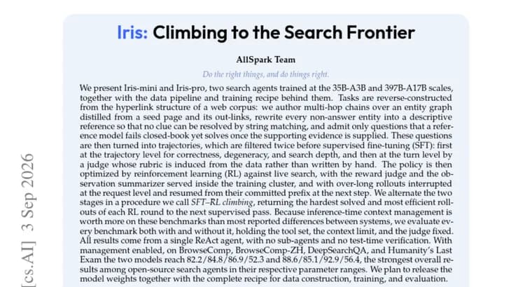 Iris-mini and Iris-pro top open-source search agent scores