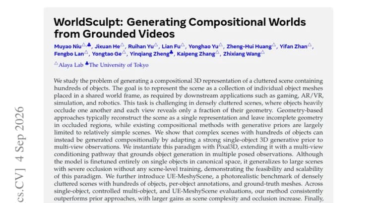 WorldSculpt turns cluttered video into hundreds of separate 3D object meshes