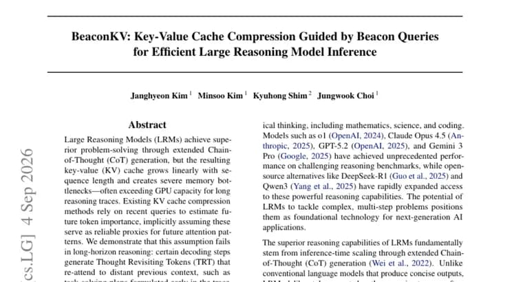 BeaconKV cuts KV cache memory up to 5.8x for reasoning models